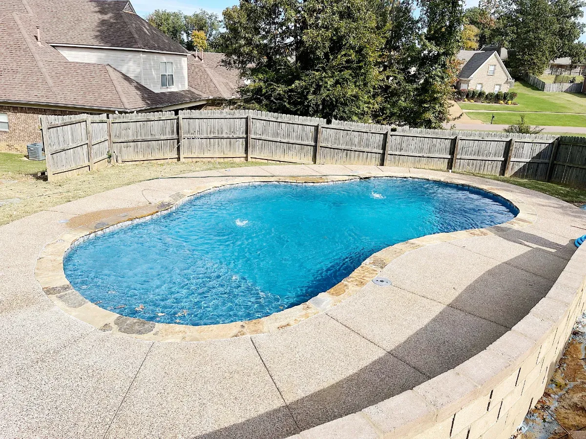 This lagoon style pool is perfect for relaxing and cooling down in summer heat.